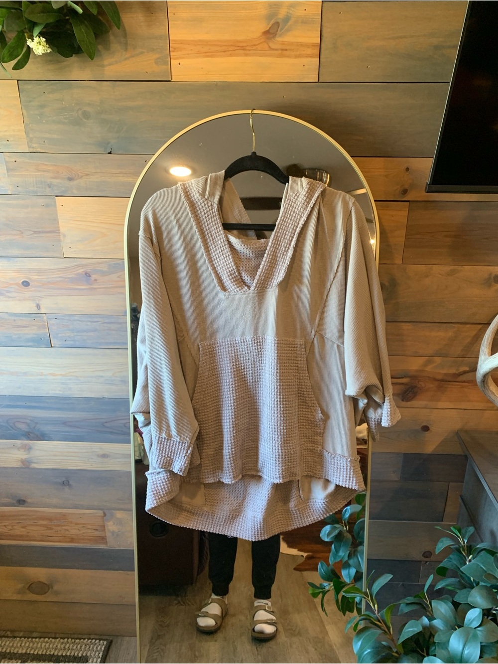 POL Cream Waffle-Knit Hooded Tunic Sweater